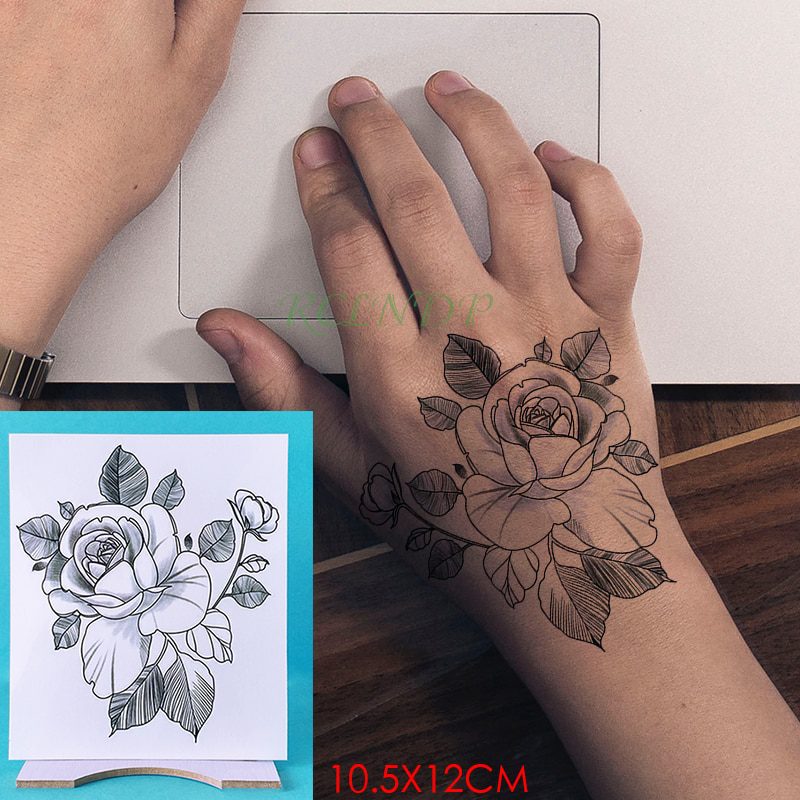 Waterproof Temporary Tattoo Sticker Flower Rose Fake Tatto Flash Tatoo Hand Arm Foot Back Tato body art for Girl Women Men