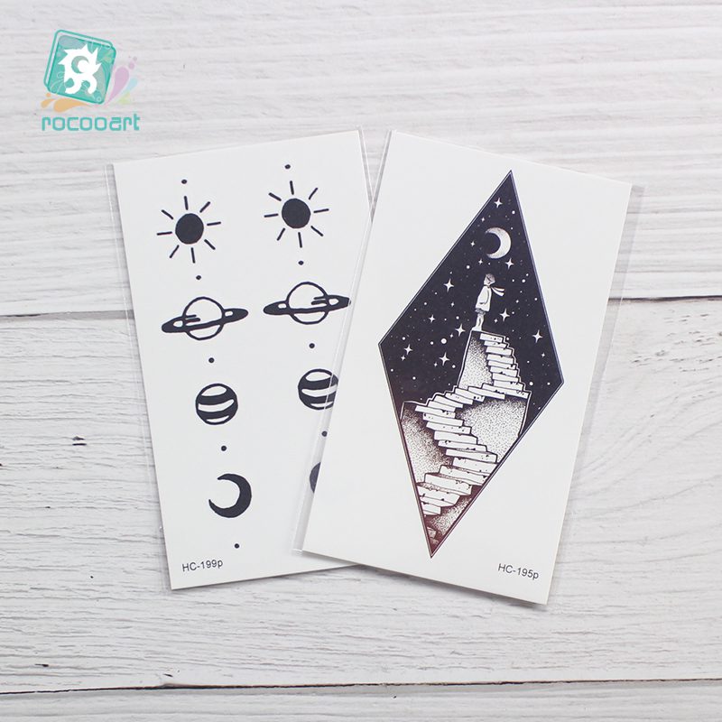 Water Transfer Tattoo Minimalist small sun moon tattoo Body Art Waterproof Temporary fake Tattoo for man woman kid 10.5*6cm