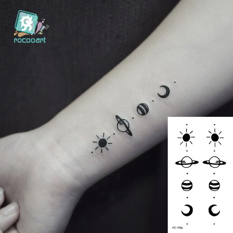 Water Transfer Tattoo Minimalist small sun moon tattoo Body Art Waterproof Temporary fake Tattoo for man woman kid 10.5*6cm