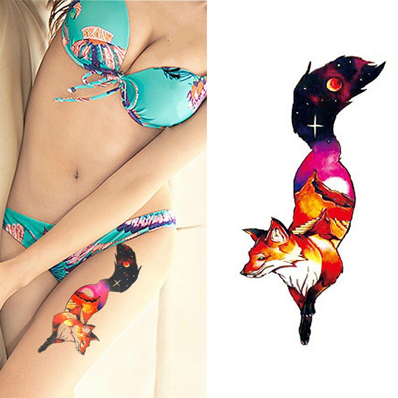 1 Pieces/set Small Full Flower Arm Temporary Waterproof Tattoo Stickers Fox Owl for Women Men Body Art