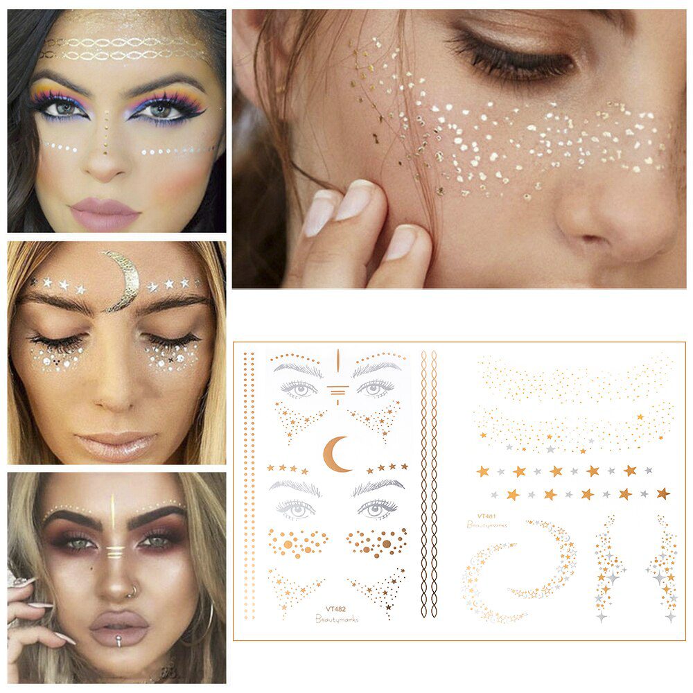 2019 New Gold Face Temporary Tattoo Waterproof Blocked Freckles Makeup Stickers Eye Decal Wholesale