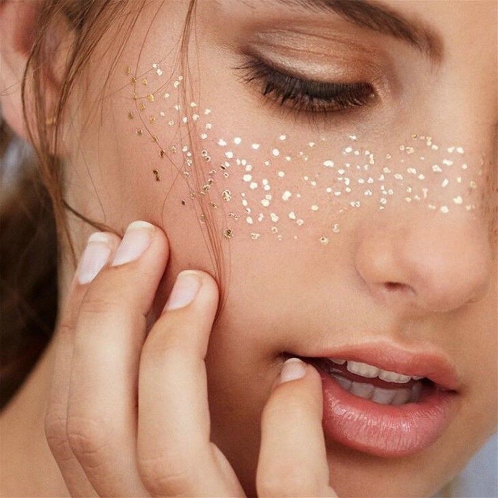 2019 New Gold Face Temporary Tattoo Waterproof Blocked Freckles Makeup Stickers Eye Decal Wholesale