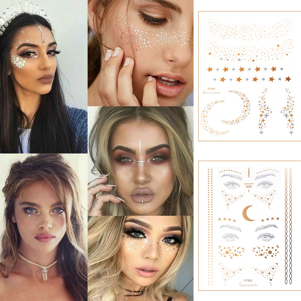 2019 New Gold Face Temporary Tattoo Waterproof Blocked Freckles Makeup ...
