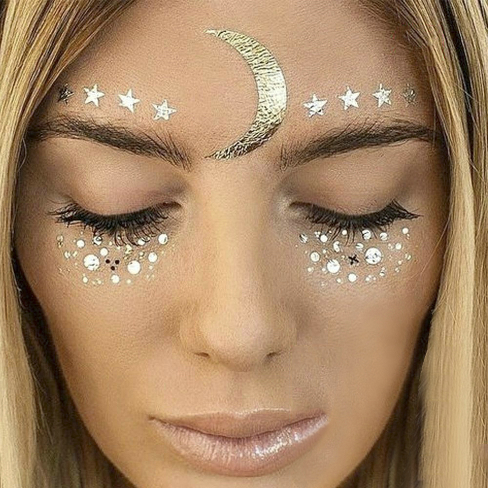 2019 New Gold Face Temporary Tattoo Waterproof Blocked Freckles Makeup Stickers Eye Decal Wholesale