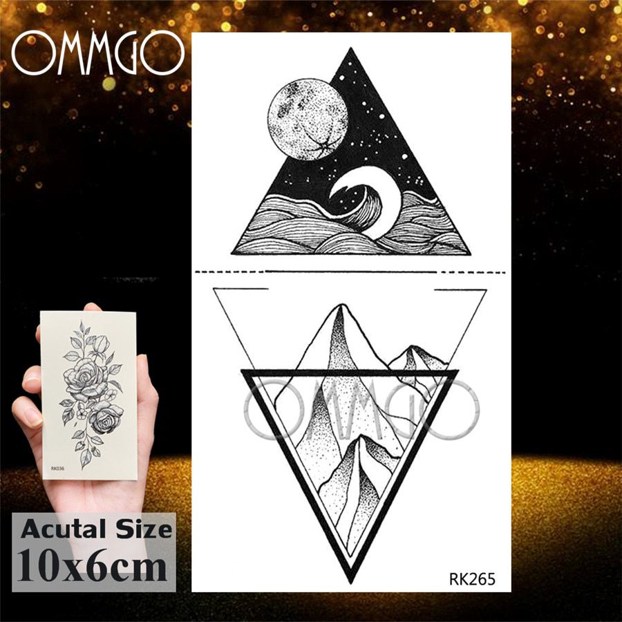 OMMGO Outspace Women Planet Brain Temporary Tattoo Sticker Waterproof Black Geometric Mountain Tatoos Body Art Fake Tattoo Paper