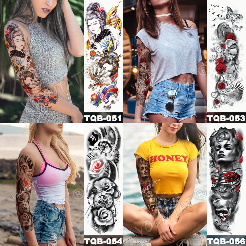 Large Arm Sleeve Tattoo Lion Crown King Rose Waterproof Temporary Tatoo Sticker Wild Wolf Tiger Men Full Skull Totem Tatto