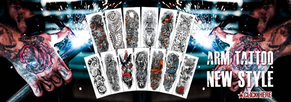 Large Arm Sleeve Tattoo Lion Crown King Rose Waterproof Temporary Tatoo Sticker Wild Wolf Tiger Men Full Skull Totem Tatto