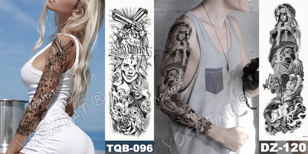 Large Arm Sleeve Tattoo Lion Crown King Rose Waterproof Temporary Tatoo Sticker Wild Wolf Tiger Men Full Skull Totem Tatto