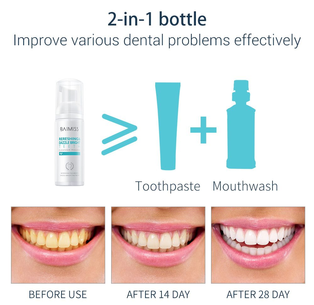 BAIMISS Fresh Shining Tooth-Cleaning Mousse Toothpaste Teeth Whitening Oral Hygiene Removes Plaque Stains Bad Breath Dental Tool