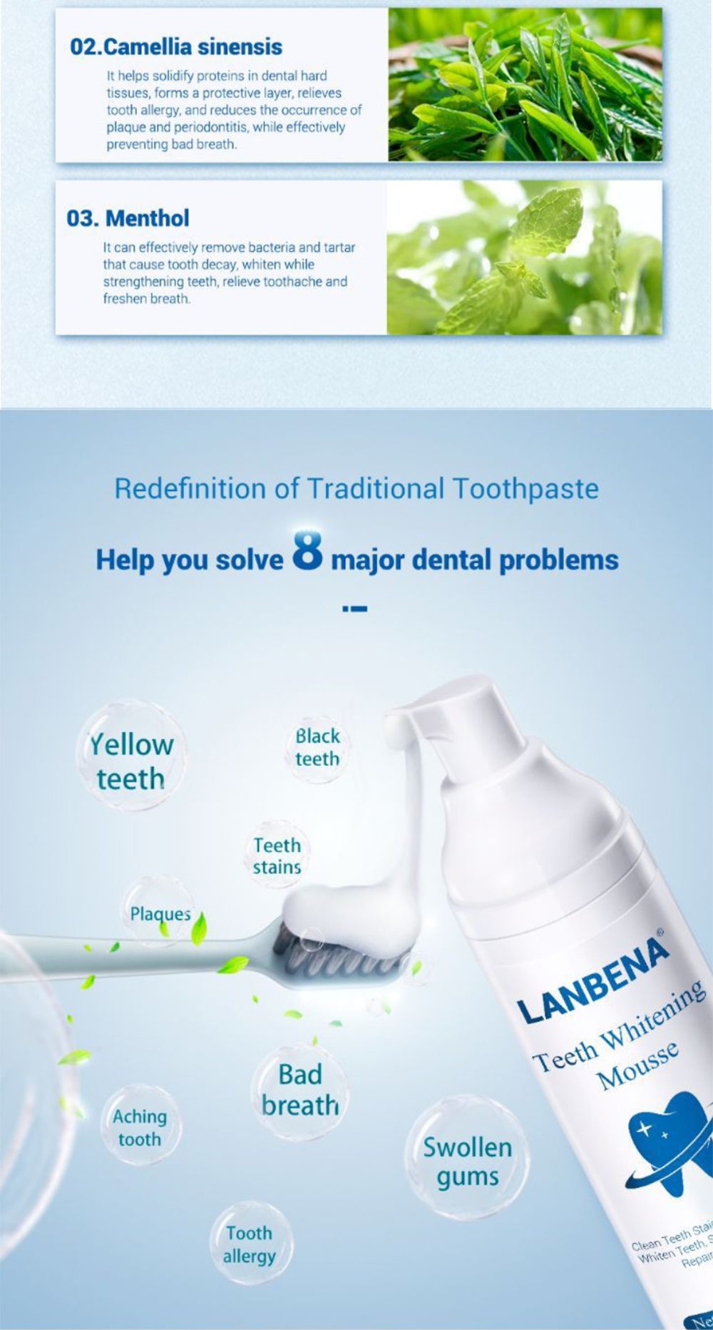 LANBENA Teeth Whitening Essence Powder Oral Hygiene Cleaning Serum Removes Plaque Stains Tooth Bleaching Dental Tools Toothpaste