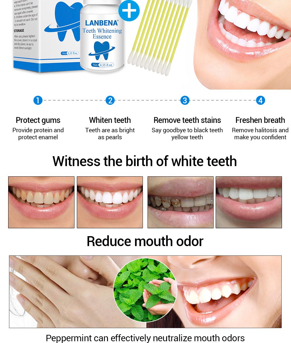 LANBENA Teeth Whitening Essence Powder Oral Hygiene Cleaning Serum Removes Plaque Stains Tooth Bleaching Dental Tools Toothpaste