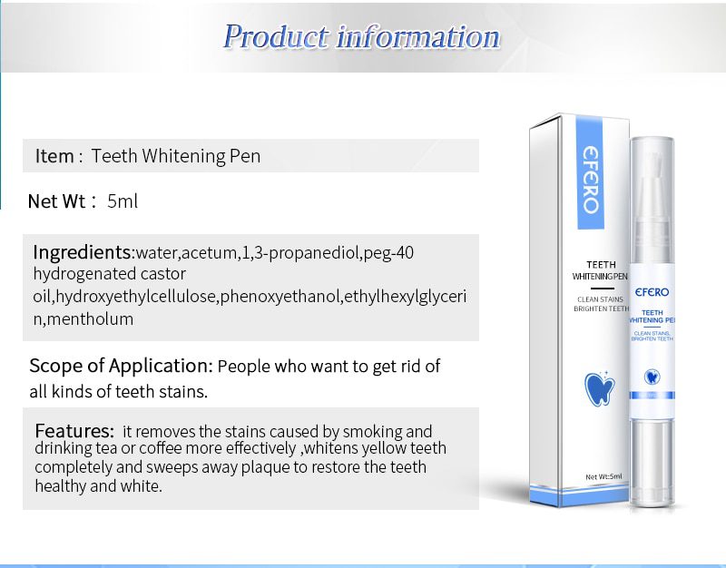 EFERO White Teeth Whitening Pen Tooth Gel Whitener Bleach Remove Plaque Stains Dental Tools Oral Hygiene Teeth Cleaning Serum