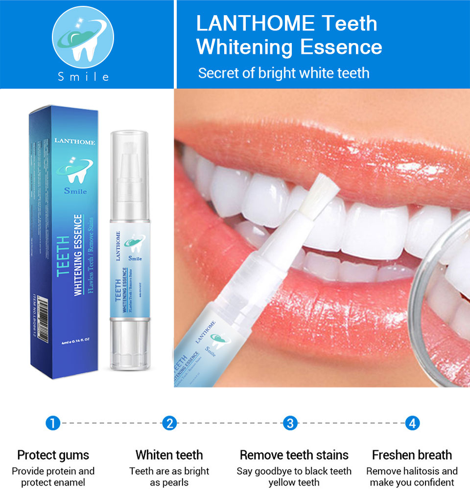 LANBENA 4ml Dental Lab Gel Teeth Whitening Pen with Teeth Whitening Strips Easy To Use Tooth Bleaching Whiter Dentist Gift TSLM2