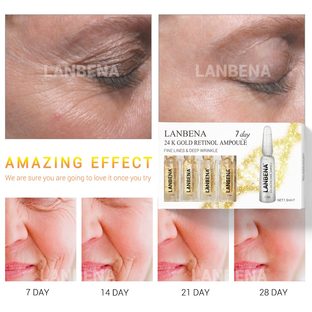 LANBENA Face Serum Hyaluronic Acid Vitamina C 24K Gold Retinol Anti-Aging Wrinkle Moisturizing Whitening Firming Acne Treatment