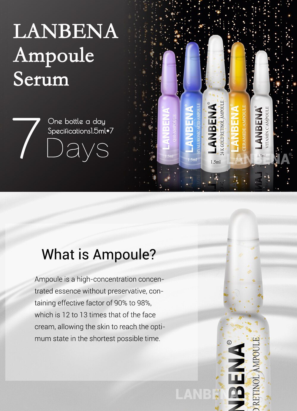 LANBENA Face Serum Hyaluronic Acid Vitamina C 24K Gold Retinol Anti-Aging Wrinkle Moisturizing Whitening Firming Acne Treatment