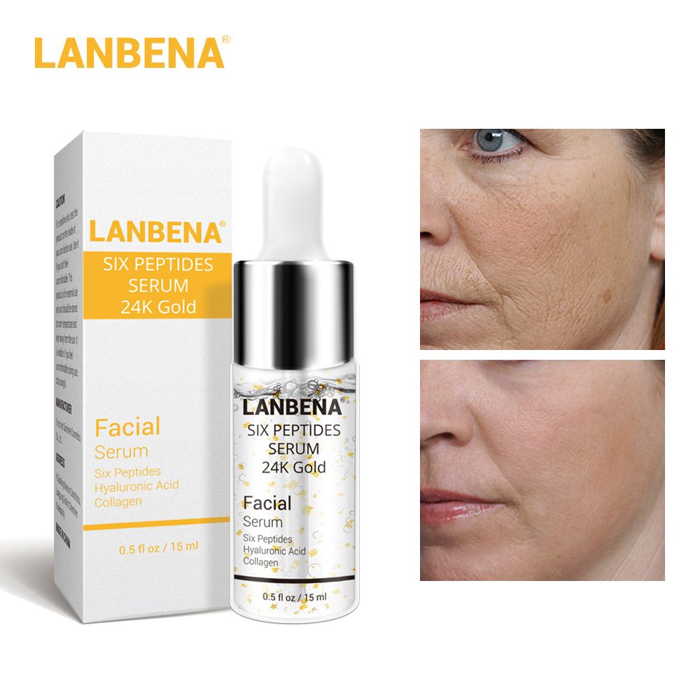 LANBENA Vitamin C +Six Peptides Serum 24K Gold+Hyaluronic Acid Serum Anti Aging Wrinkle Moisturizing Whitening Skin Care @