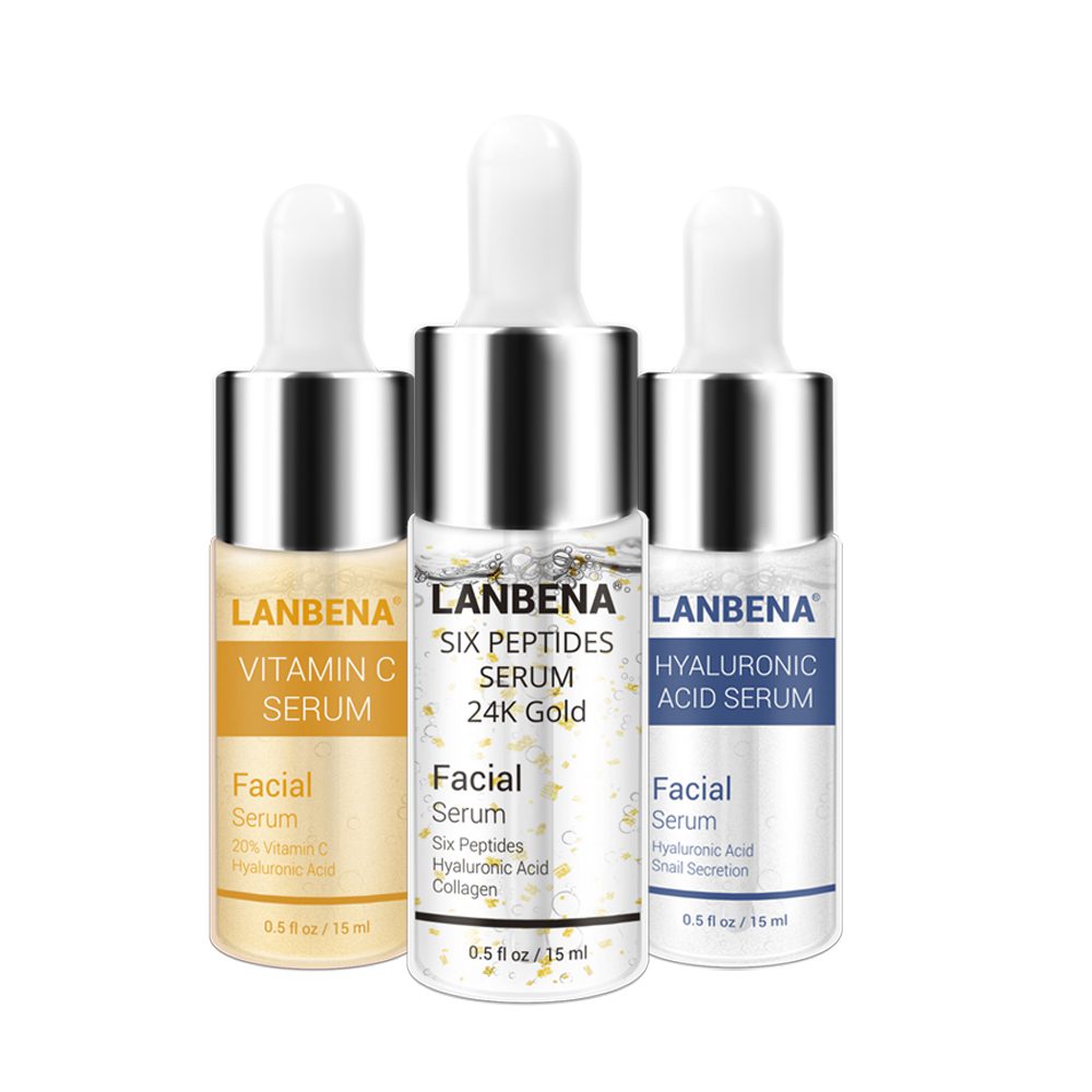 LANBENA Vitamin C +Six Peptides Serum 24K Gold+Hyaluronic Acid Serum Anti Aging Wrinkle Moisturizing Whitening Skin Care @