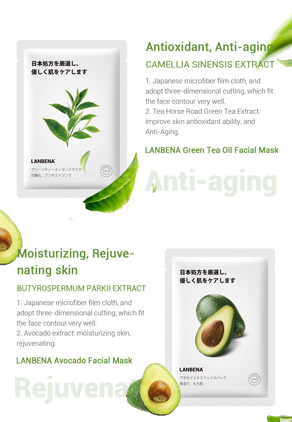 LANBENA Face Mask Fruit Facial Mask Japan Advanced Formula Whitening Moisturizing Water Locking Plant Extract Fresh Skin Care