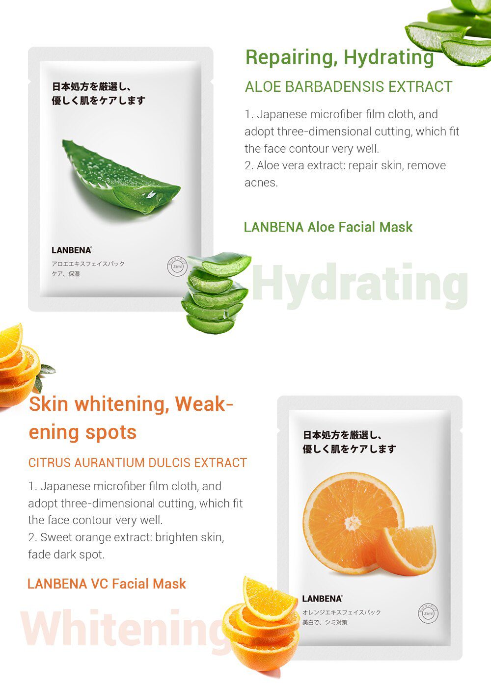 LANBENA Face Mask Fruit Facial Mask Japan Advanced Formula Whitening Moisturizing Water Locking Plant Extract Fresh Skin Care