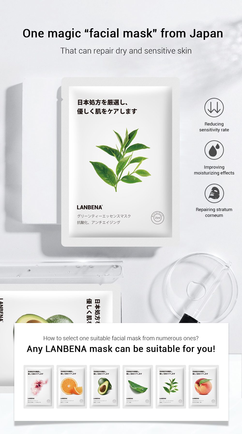 LANBENA Face Mask Fruit Facial Mask Japan Advanced Formula Whitening Moisturizing Water Locking Plant Extract Fresh Skin Care