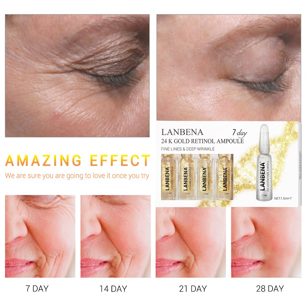 LANBENA Ampoule Serum Hyaluronic Acid+Vitamin C+24K Gold Retinol+Q10+Ceramide Anti-Aging Wrinkle Moisturizing Skin Care 7 Days