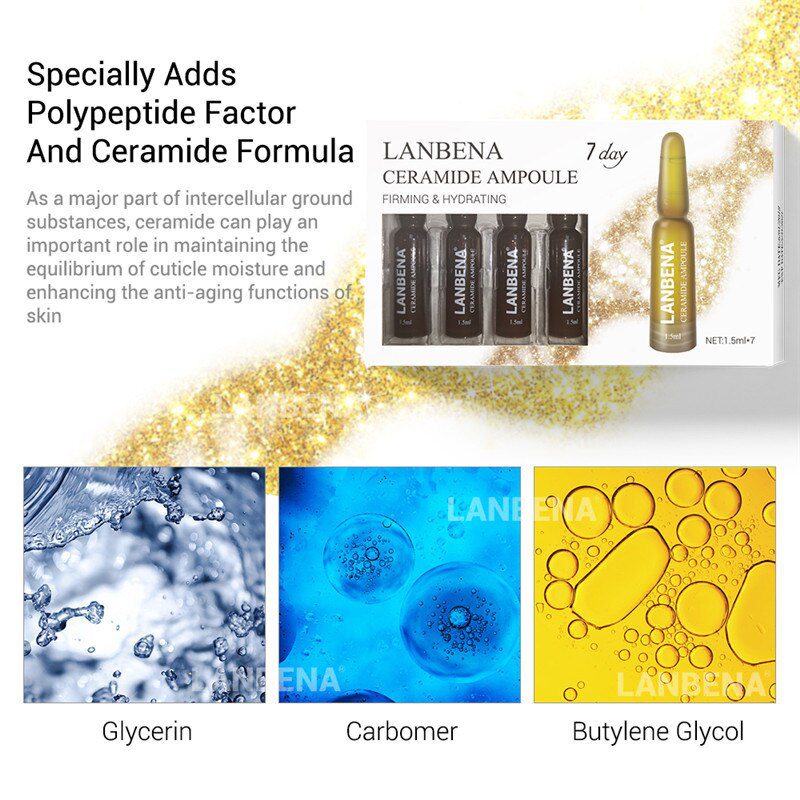 LANBENA Ampoule Serum Hyaluronic Acid+Vitamin C+24K Gold Retinol+Q10+Ceramide Anti-Aging Wrinkle Moisturizing Skin Care 7 Days