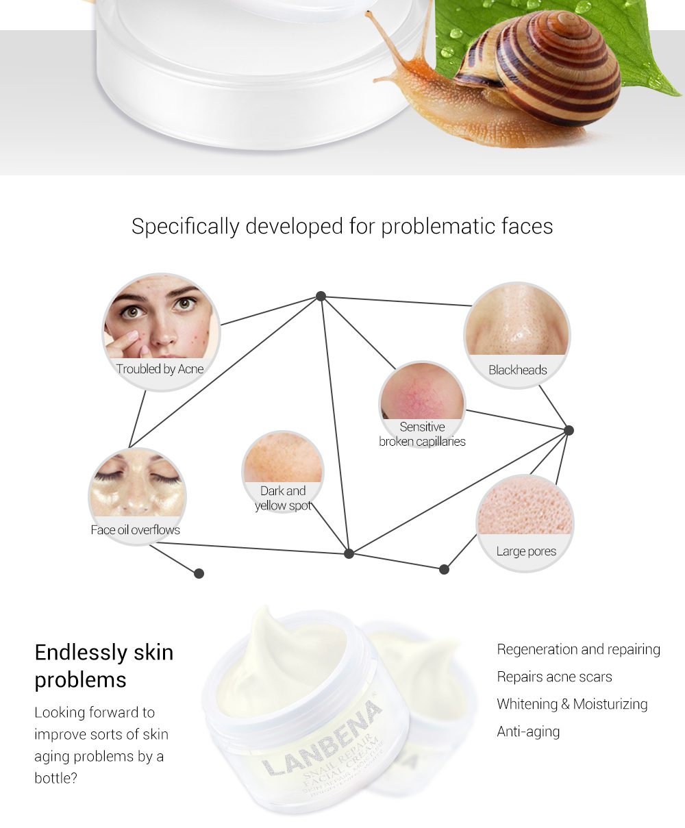 LANBENA Snail Repair Whitening Facial Cream Day Cream Anti Wrinkle Anti Aging Acne Treatment Moisturizing Firming Skin Care 30g