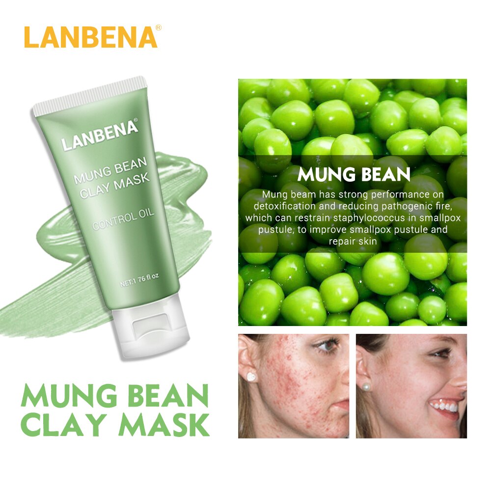 LANBENA Mung Bean Clay Face Mask+Bamboo Charcoal+Blueberry+Rose Deep Cleaning Remove Grease Shrinks Pores Nourishing Skin Care