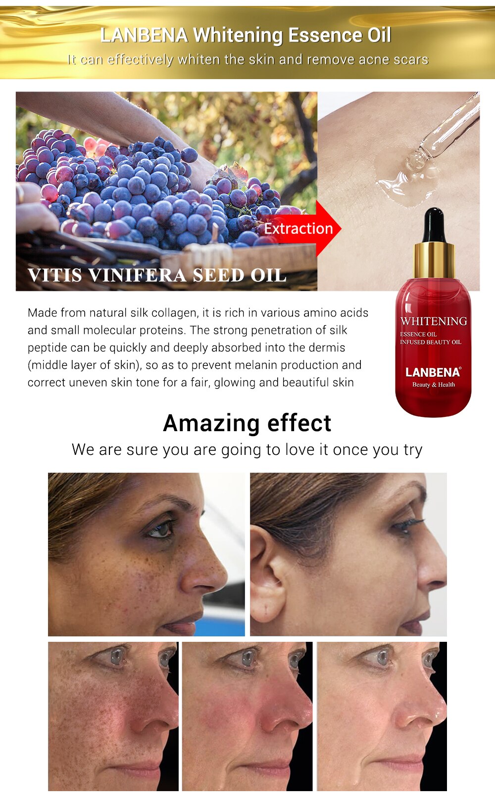 LANBENA Skin Care Face Serum Vitamina C Whitening Serum Facial Essential Oil 24k Gold Serum Essences Hyaluronic Acid Face Care