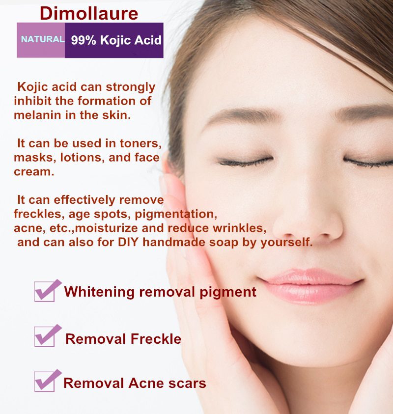 Dimollaure 50g pure 99% Kojic Acid powder face care whitening cream remove Freckle melasma Acne Spots pigment sunburn Melanin