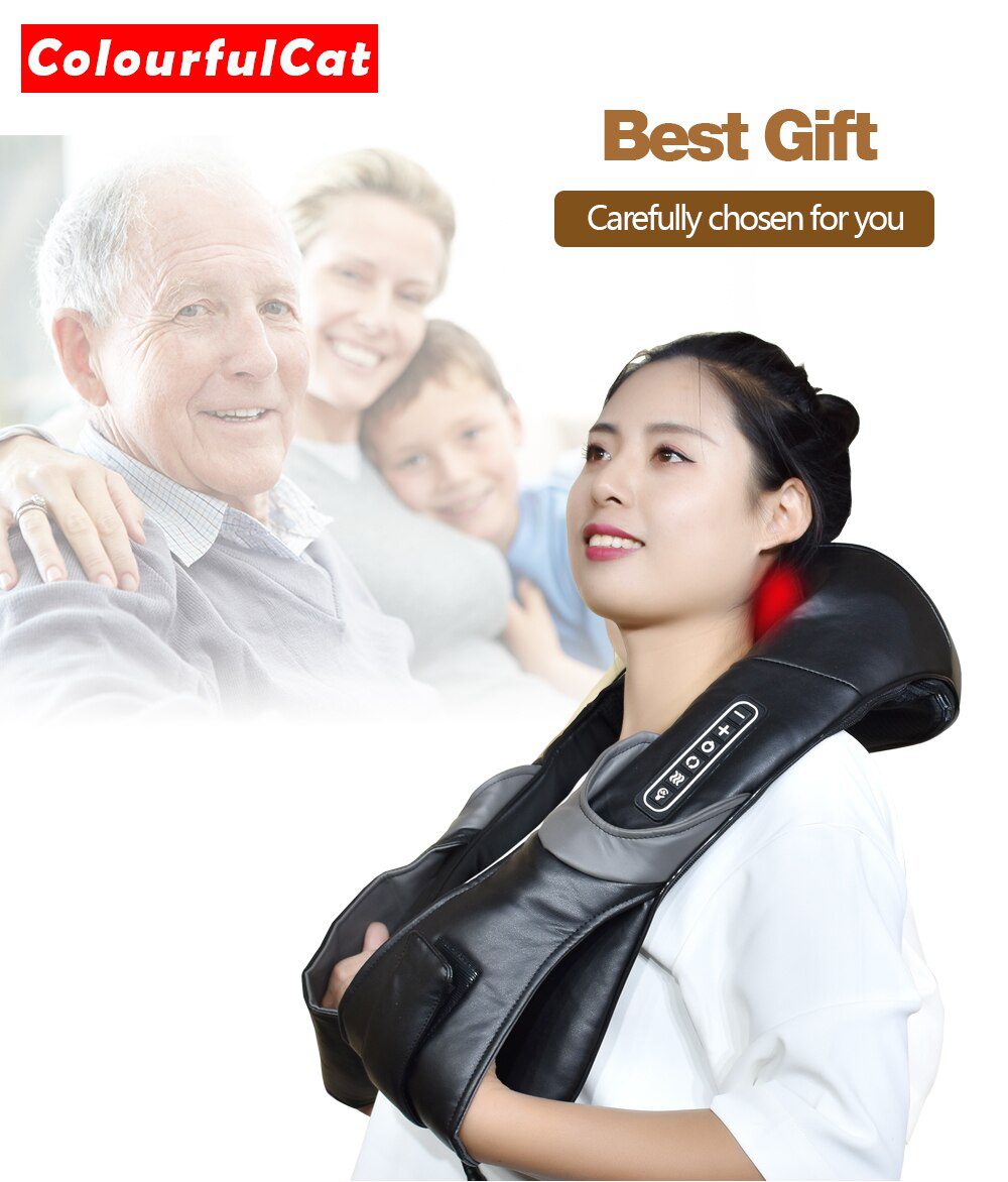 Electric Neck Roller Massager for Back Pain Shiatsu Infrared lamp Massage Pillow  Gua Sha Products Body Health Care Relaxation