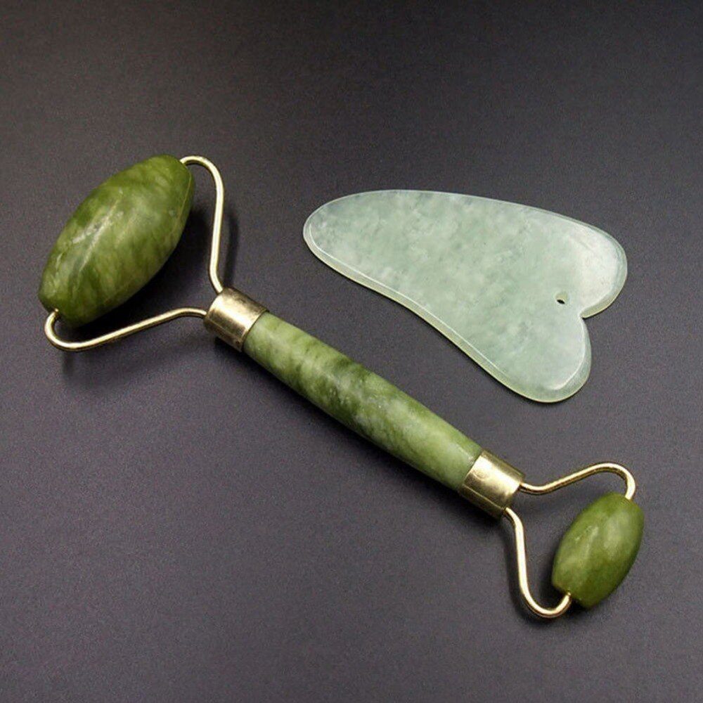 2pcs Facial Massage Jade Roller Face Neck Natural Stone Health Care Body Jade Gua Sha Board Beauty Tool Set #281270