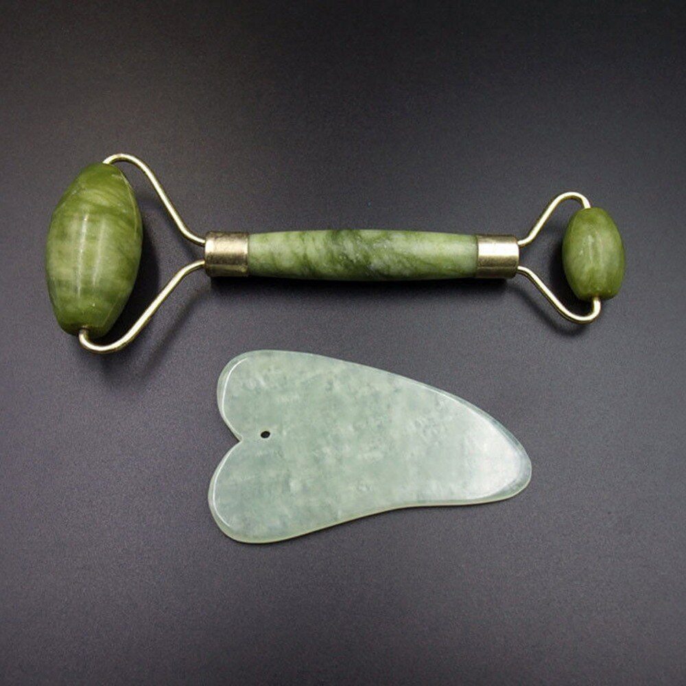 2pcs Facial Massage Jade Roller Face Neck Natural Stone Health Care Body Jade Gua Sha Board Beauty Tool Set #281270