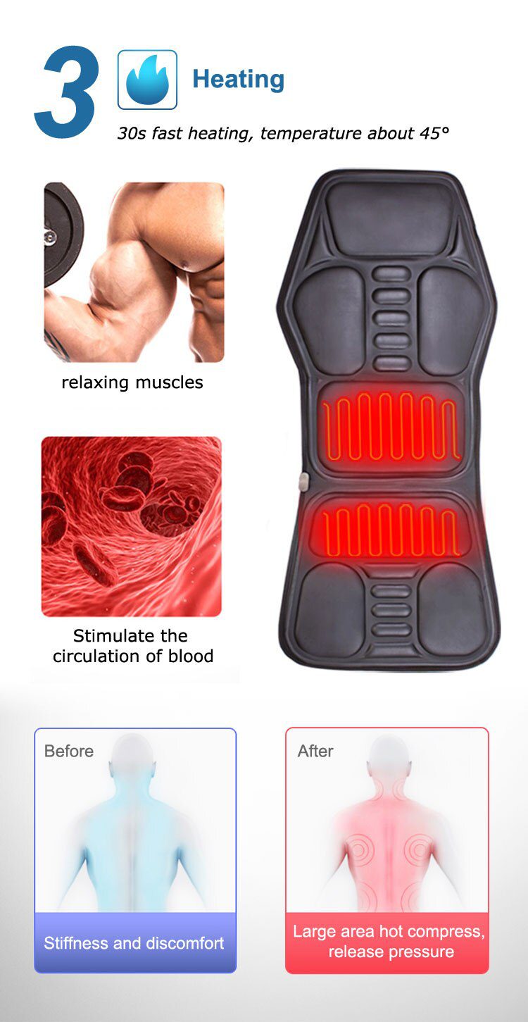 KLASVSA Electric Portable Heating Vibrating Back Massager Chair In Cussion Car Home Office Lumbar Neck Mattress Pain Relief