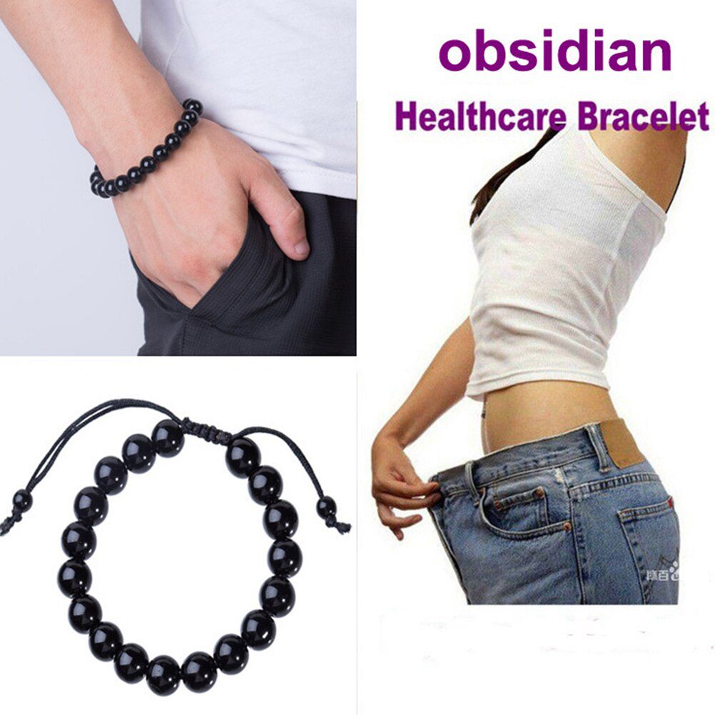 Natural Stone Black Obsidian Magnetic Therapy Bracelet Weight Loss Unisex Slimmy Health Care Bracelet