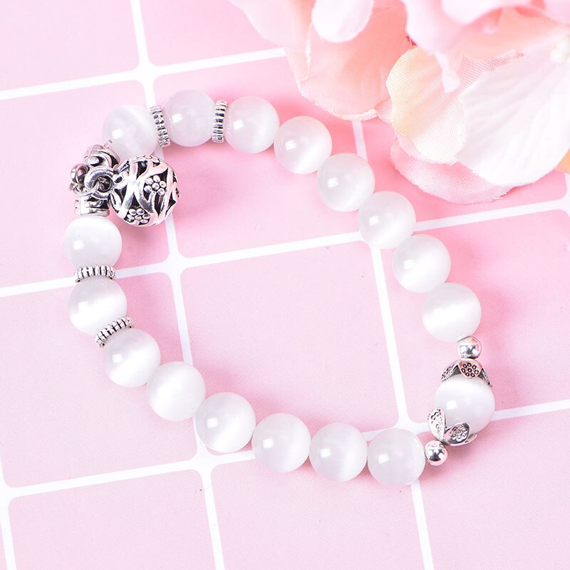 Body Slimming Weight Loss Anti-Fatigue Healing Bracelet White Cat Eye Bead Stretch Bracelet Magnetic Therapy Bead Slim For Women