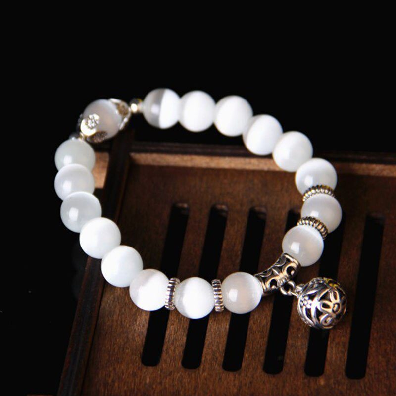 Body Slimming Weight Loss Anti-Fatigue Healing Bracelet White Cat Eye Bead Stretch Bracelet Magnetic Therapy Bead Slim For Women