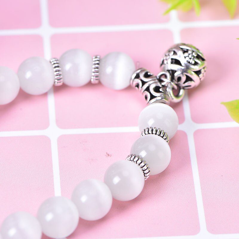 Body Slimming Weight Loss Anti-Fatigue Healing Bracelet White Cat Eye Bead Stretch Bracelet Magnetic Therapy Bead Slim For Women