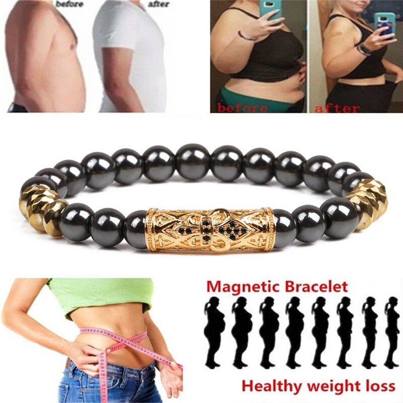 Body Slimming Weight Loss Anti-Fatigue Healing Bracelet White Cat Eye Bead Stretch Bracelet Magnetic Therapy Bead Slim For Women