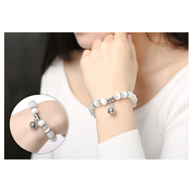 Body Slimming Weight Loss Anti-Fatigue Healing Bracelet White Cat Eye Bead Stretch Bracelet Magnetic Therapy Bead Slim For Women