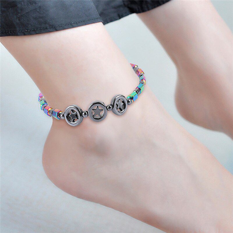 Mixed Color Weight Loss Round Stone Magnetic Therapy Bracelet Health Care Magnetic Hematite Ankle Chain For Men Women #294137