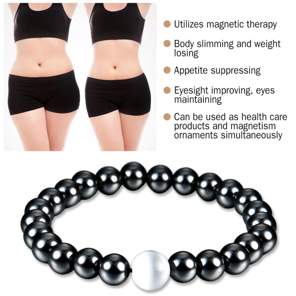 Weight Loss Bracelet Hematite Round Beads Stretch Bracelet For Men and Women Anti-Fatigue Magnetic Therapy Earrings Bracelets