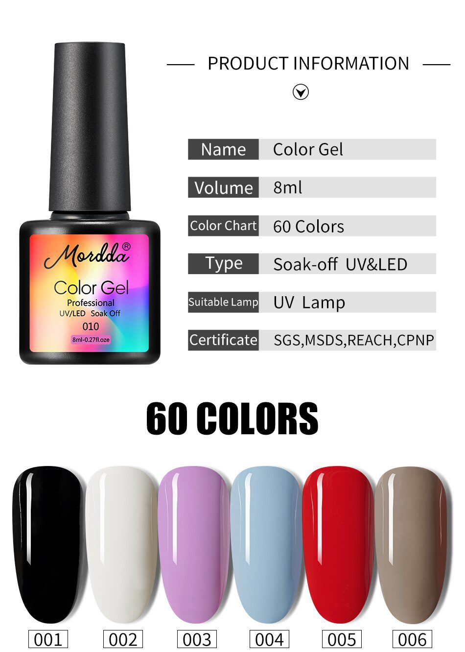 MORDDA 8 ML Gel Polish UV LED Nail Varnish For Manicure 60 Colors Gel Lacquer Semi Permanent Gel Paint Nail Art DIY Design Tools