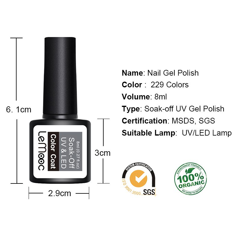 LEMOOC 8ml Matte Top Coat Color UV Gel Nail Polish Gray Series Semi Permanent Soak Off UV Gel Varnish DIY Nail Art Gel Paint