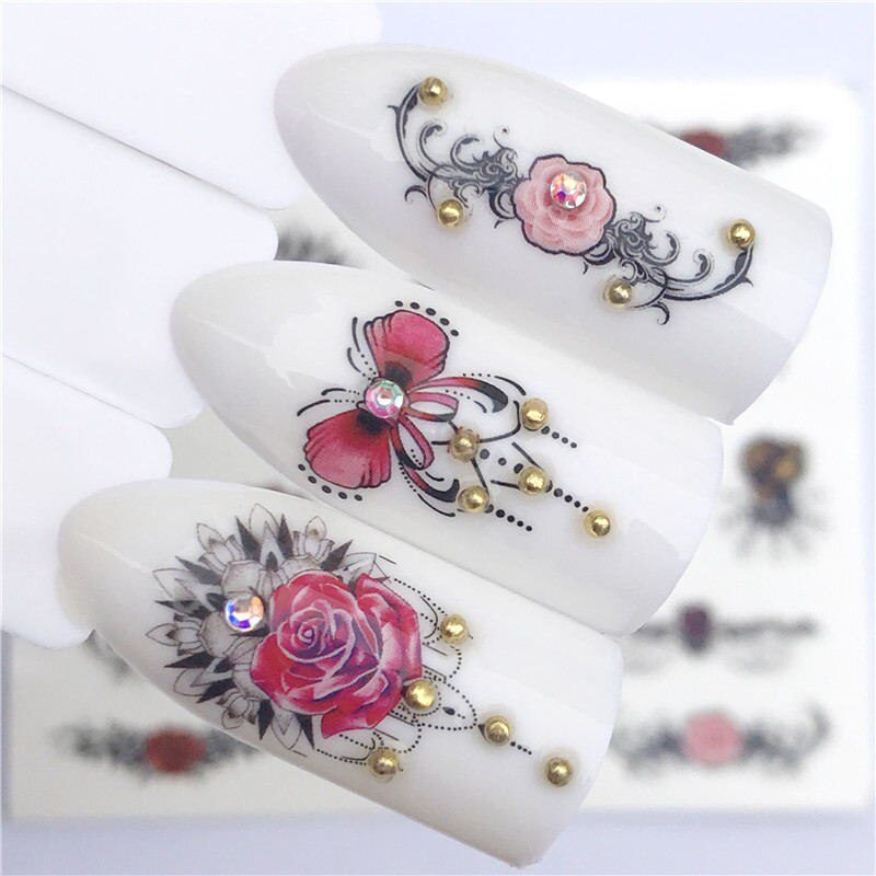 YZWLE Flower Series  Nail Art Water Transfer Stickers Full Wraps Deer/Lavender Nail Tips DIY