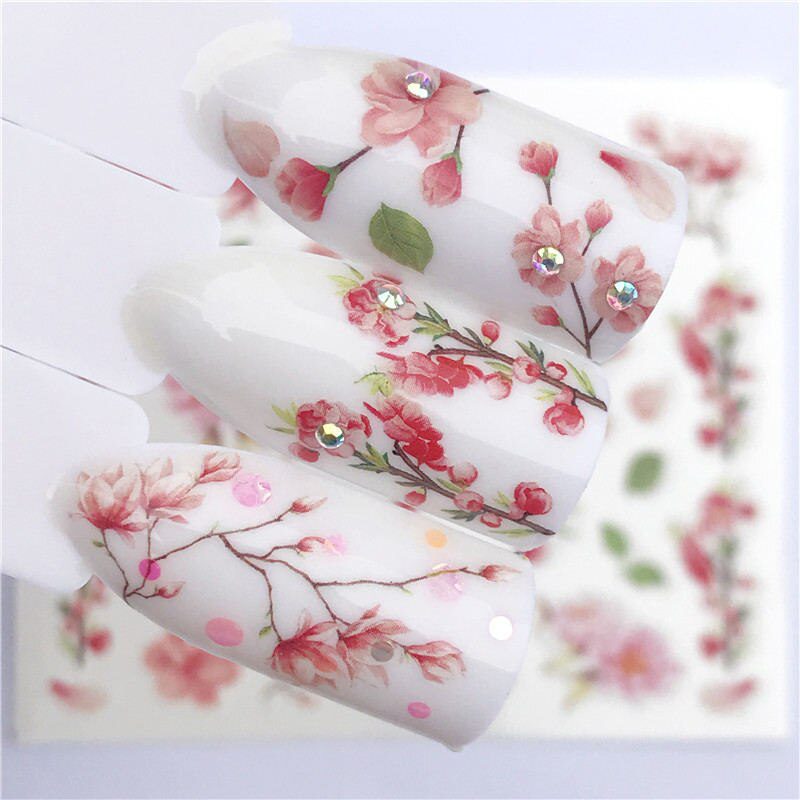 YZWLE Flower Series  Nail Art Water Transfer Stickers Full Wraps Deer/Lavender Nail Tips DIY