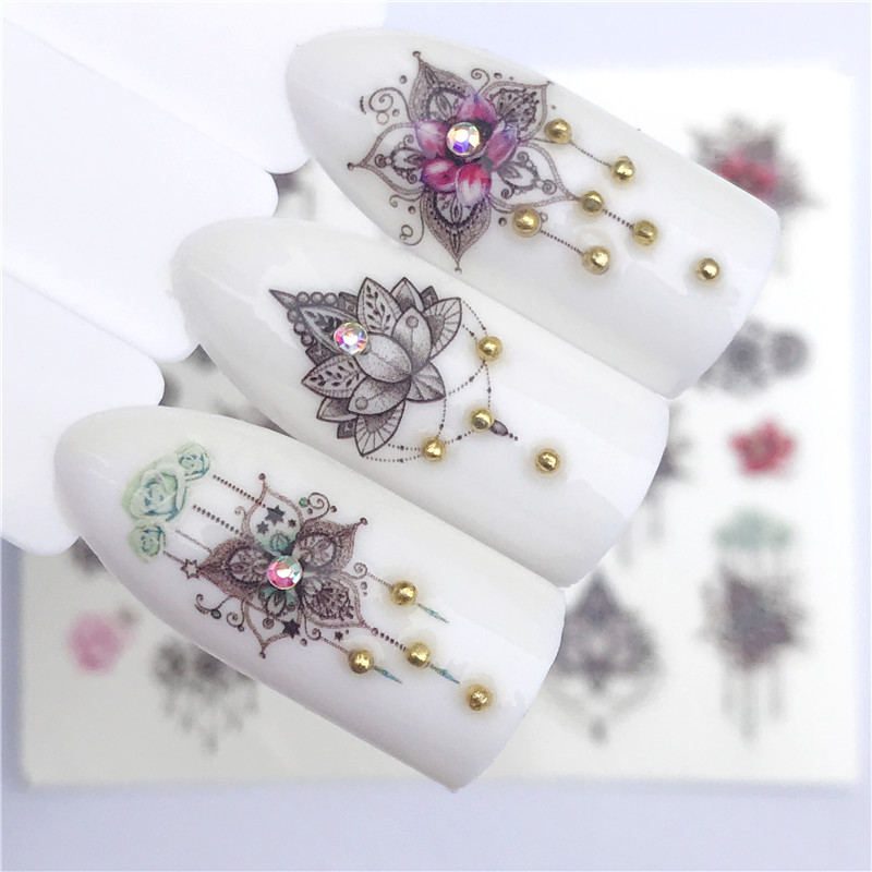 YZWLE Flower Series  Nail Art Water Transfer Stickers Full Wraps Deer/Lavender Nail Tips DIY