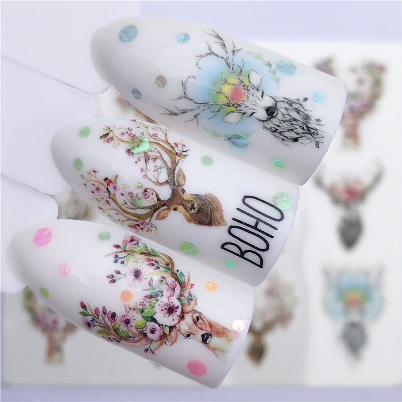 YZWLE Flower Series  Nail Art Water Transfer Stickers Full Wraps Deer/Lavender Nail Tips DIY