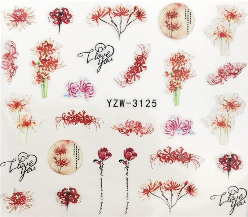 YZWLE Flower Series  Nail Art Water Transfer Stickers Full Wraps Deer/Lavender Nail Tips DIY