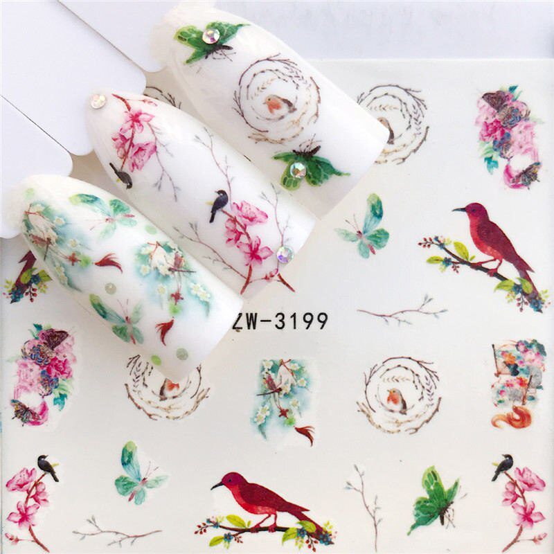 YZWLE Flower Series  Nail Art Water Transfer Stickers Full Wraps Deer/Lavender Nail Tips DIY